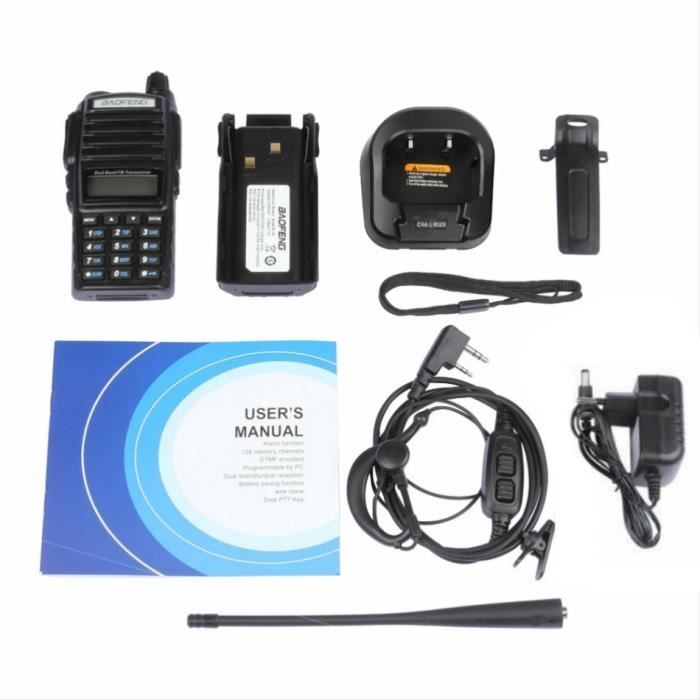 Rádio Walkie-Talkie Baofeng UV-82 FM VHF/UHF com Dual PTT, Dual Band, Display e Modo de Espera de Longo Alcance (Fone de Ouvido Incluso)