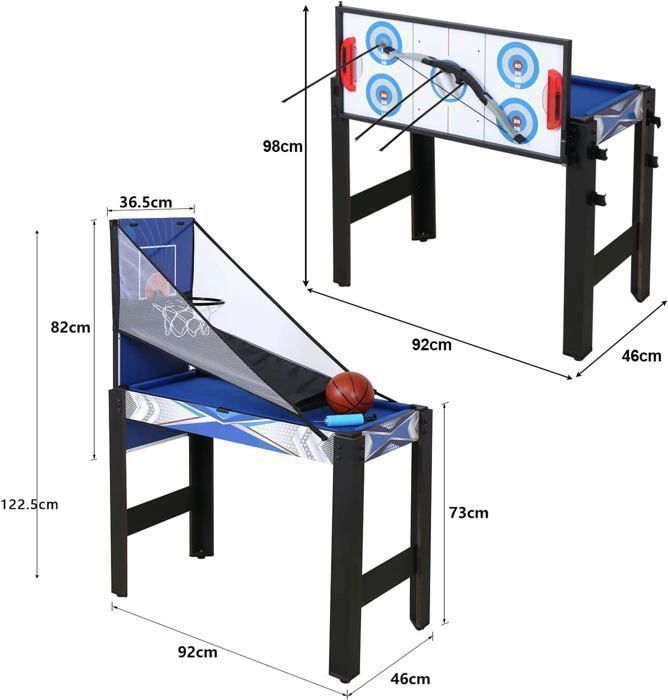 5-in-1 multifunctionele tafel voor kinderen, geschikt voor hockey, biljart, basketbal, tafeltennis en boogschieten. Een ideaal cadeau voor kinderen. Afmetingen: 92x46x73 cm.