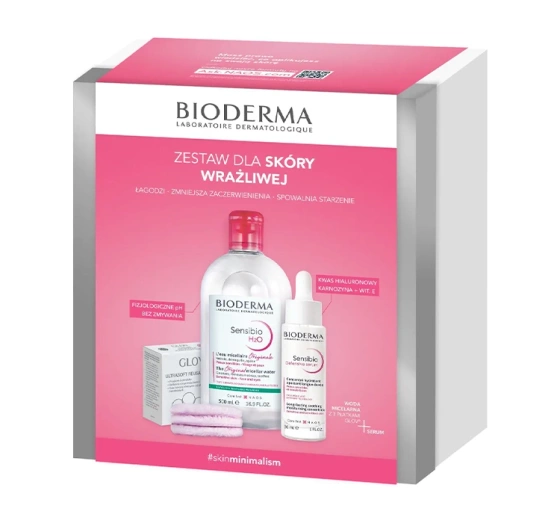 Bioderma Sensibio zestaw kosmetyków dla skóry wrażliwej płyn micelarny 500 ml   serum 30 ml   wielorazowe płatki kosmetyczne 3 sztuki