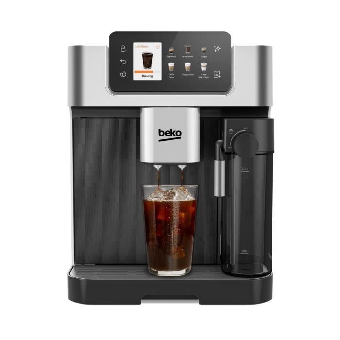 Cafetera con molinillo - BEKO - CEG7348X - 1350 W - 250 g de granos - Negro/Plata