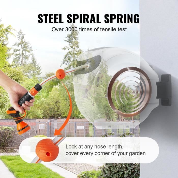 VEVOR Retractable Wall-Mounted Garden Hose Reel - 25m x 12mm 180°
