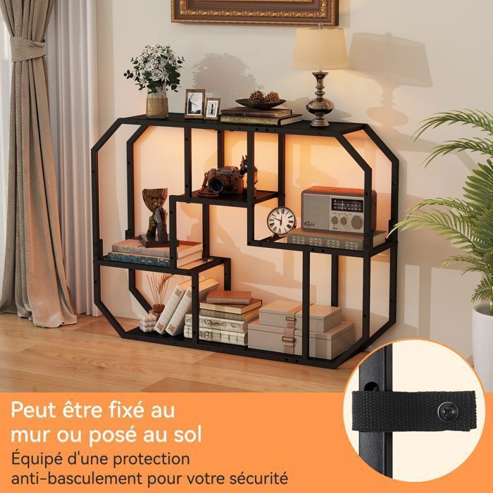 PULUOMIS Étagère Murale avec Éclairage LED RVB, 5 Niveaux de Rangement, Étagère Flottante pour Jeu, Salon, Cuisine, 85 cm