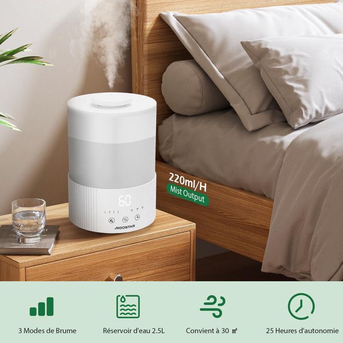 Aigostar Misty - Umidificatore diffusore di oli essenziali silenzioso. Timer di 8 ore e spegnimento automatico. LED a 7 colori.