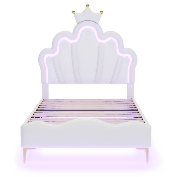 Cama infantil de 90x200 cm - IN THE CLOUDS - NMONET - LED - Cabecero en forma de corona - Blanco