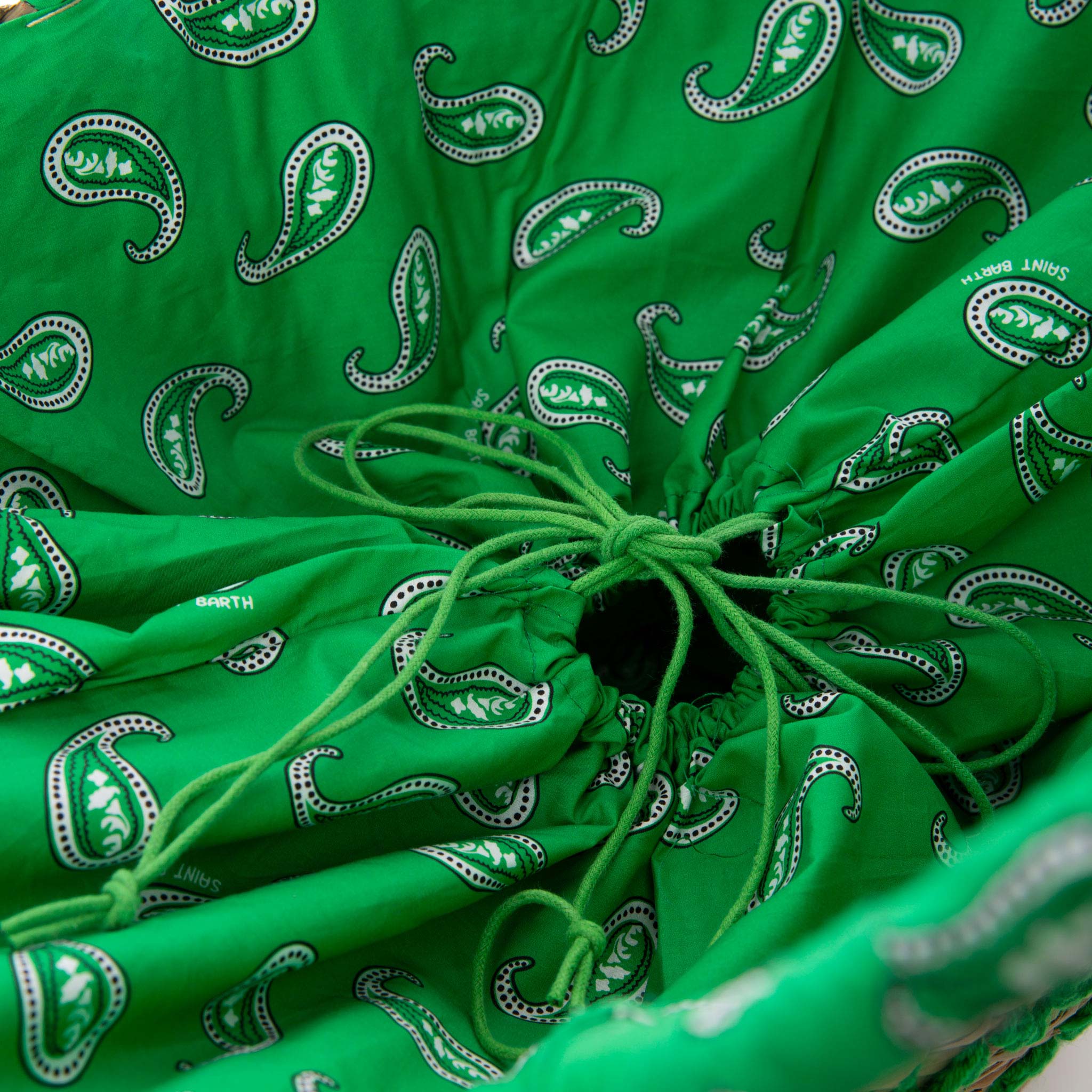 Damestas van stro | Handvatten met groene paisleyprint | Geborduurd Saint Barth-logo | Stijlvol en ruim | 50 cm x 30 cm x 18 cm | MC2 Saint Barth