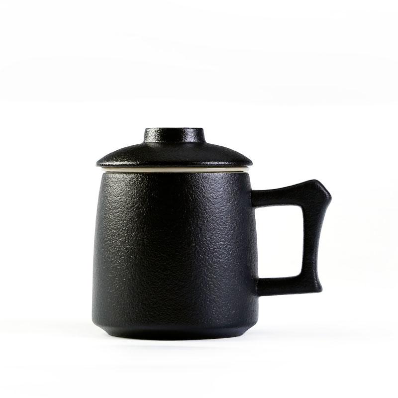 Büro-Wasserbecher mit Deckel, schwarzer Vintage-Teebecher im Retro-Stil, Keramikbecher, Kaffeebecher mit Henkel, modern, neu 2019, GG50mk