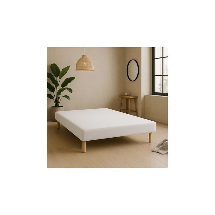 SOMMIER TAPISSIER BLANC 120x190 cm | FABRICATION FRANÇAISE ARTISANALE | PIEDS OFFERTS | HAUTEUR avec PIEDS 27 cm - som120x190LG