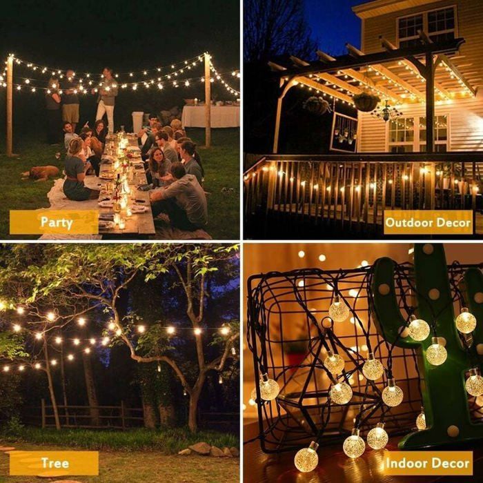 Guirnalda de luces solares para exteriores, 100 LED, bolas de cristal, impermeables, para uso en exteriores e interiores, jardín, balcón, árboles.