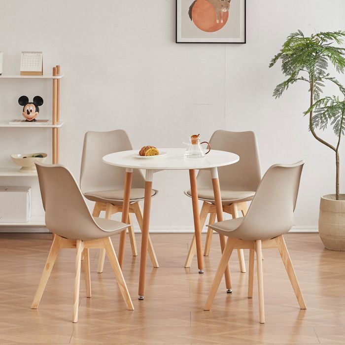 Lot de 6 Chaises Scandinaves Beige Chaise de salle à Manger Design en Similicuir et Bois Massif