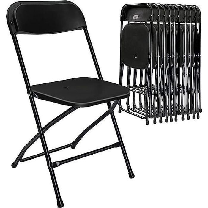 Lot de 10 chaises pliantes en plastique noir, usage intérieur et extérieur, usage commercial ou domestique, pliable et empilable