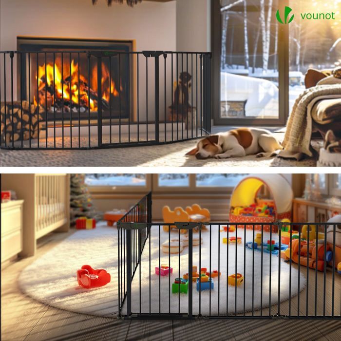 VOUNOT® Barrière de sécurité pliable pré-assemblée 3.75M - 6 Panneaux - Grille de protection cheminée en métal noir