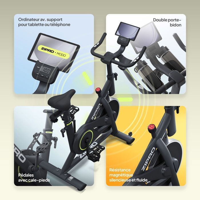 ZIPRO Modo Exercise Bike - Magnetic Resistance - Bluetooth & App - 6kg Flywheel - Max 110kg - Black