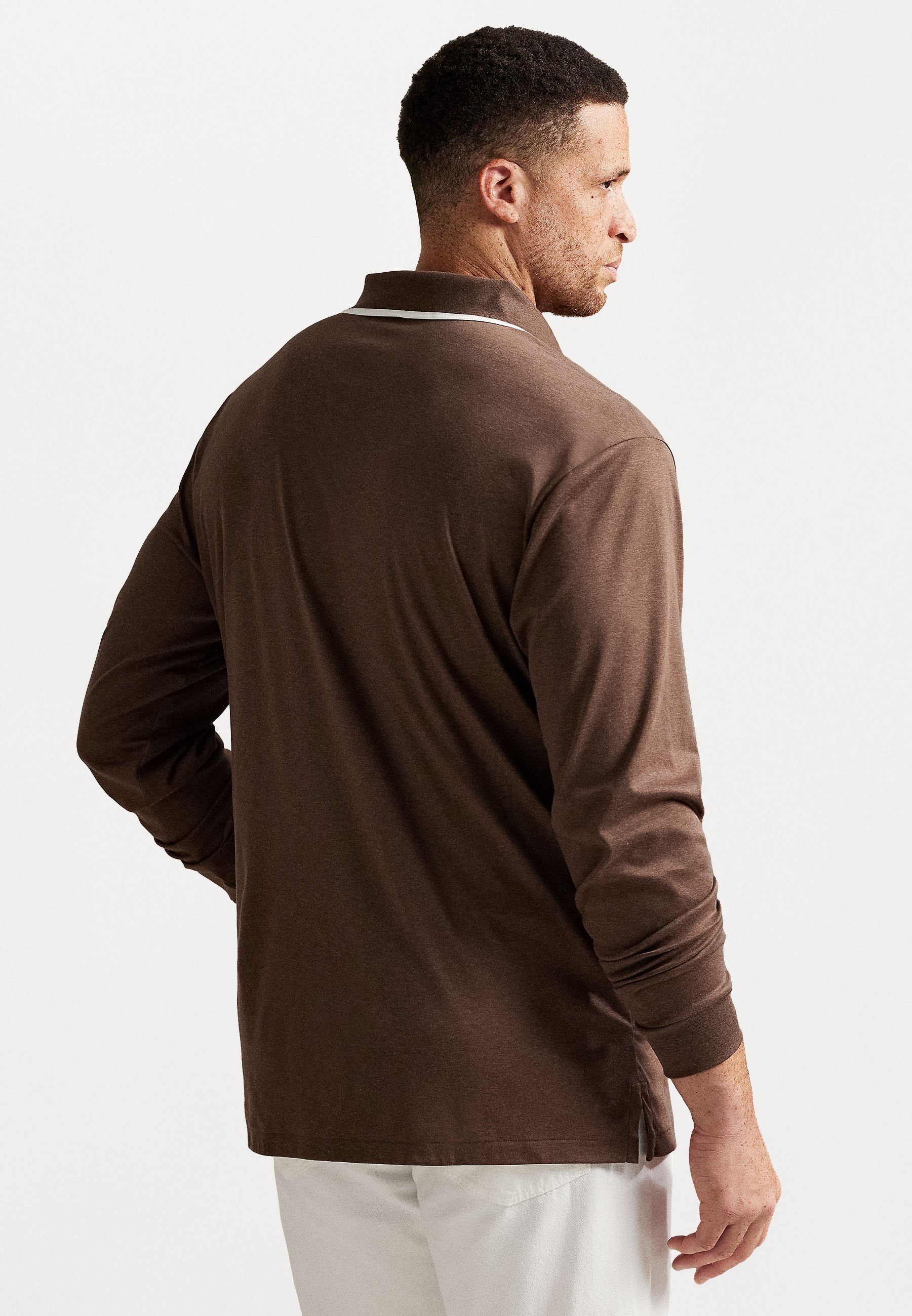 Polo Ralph Lauren Big & Tall zachte katoenen poloshirt met lange mouwen - Top met lange mouwen - nootmuskaatbruin gemêleerd