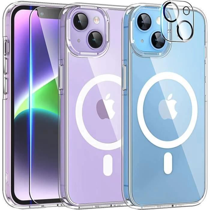 Coque pour iPhone 13 en Acrylique - Transparent- Compatible Magsafe - 2x Vitres Verre Trempé + Protège caméra - MASSILIA TECH