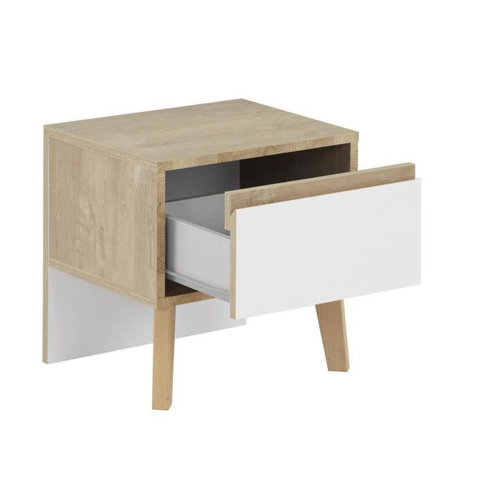 Mesita de noche con 1 cajón, frontal blanco - acabado natural Ancho: 42 Alto: 41 Profundidad: 36 - Decoración marrón - Larvik - Gami