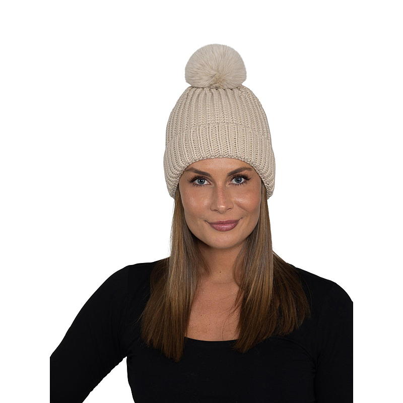 Mössa med teddyfoder, beige