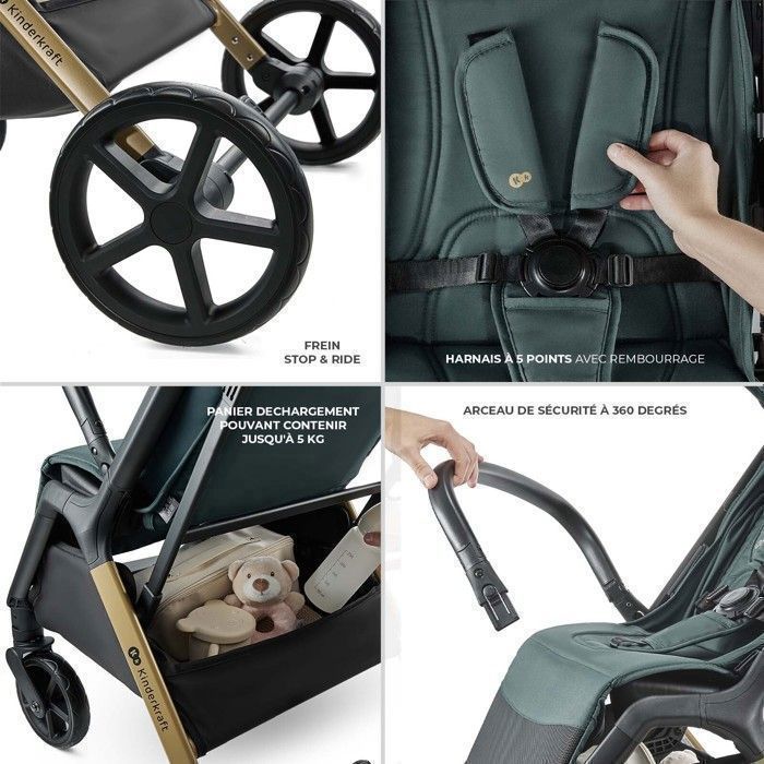 Poussette Légère Kinderkraft LOOM, Poussette Compacte 0-22 kg, Pliage Automatique, Grandes Roues Anti-crevaison, Vert