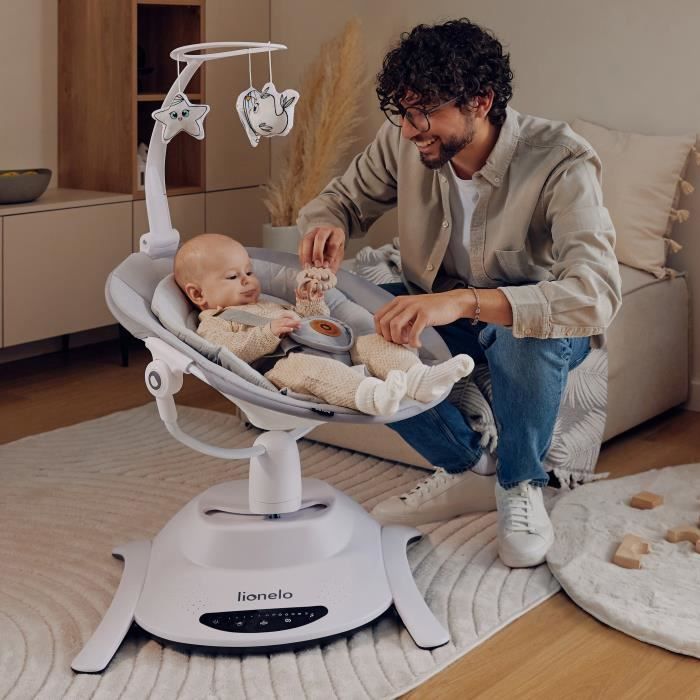 Conjunto LIONELO Bella 360°: Balanço Elétrico para Bebê e Berço - Leve - 12 melodias - 6 modos de balanço - Controle remoto