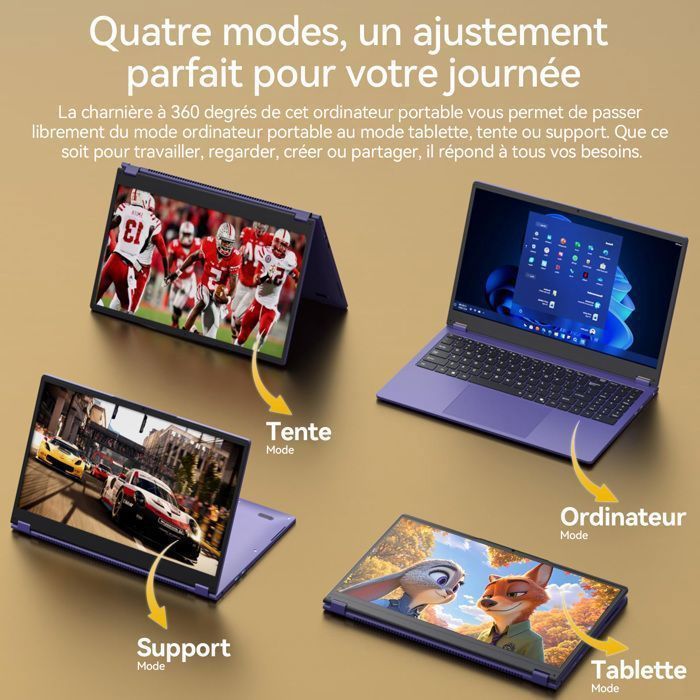 15,6 inch Full HD touchscreen laptop - 360° draaibaar scherm - 16 GB RAM, 512 GB SSD - Intel Core m3-8100Y - Windows 11 Pro - Laptop