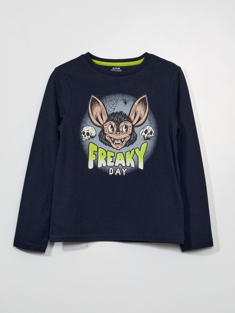 Camiseta estampada com a palavra 'Halloween' - Azul