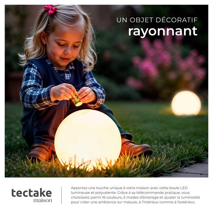 Iluminación - TECTAKE - Lámpara de globo con bombilla LED LUMINOUS GLOBE y mando a distancia 12W - Blanca - Tamaño S 30 x 30 cm