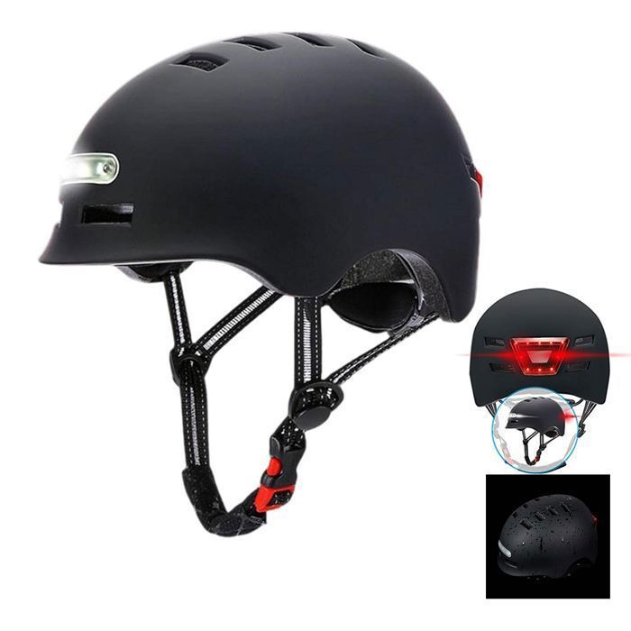 Casque de Vélo ou Scooter Électrique avec Voyant Rouge + feu Avant Blanc Casque VTT, WOVTE Patins Léger avec Doublure Amovible