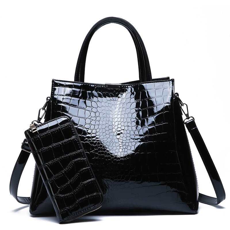 Sac bandoulière femme en similicuir alligator, lot de 2, grande capacité, grand sac fourre-tout + portefeuille
