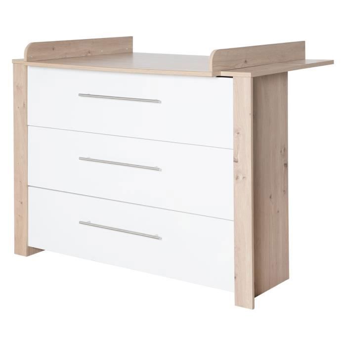 Conjunto completo para habitación infantil ROBA - Malo - Cuna convertible de 70x140 cm + cambiador + armario de 3 puertas - Blanco - Acabado en roble