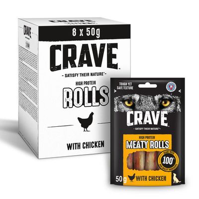 CRAVE Rouleaux de viande riches en protéines au poulet pour chiens