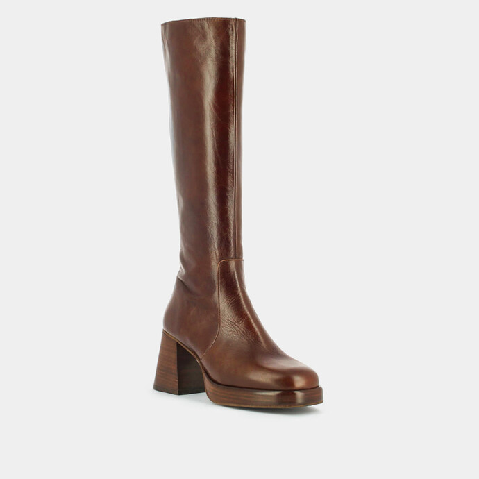 Bottes à plateformes  en cuir vieilli marron