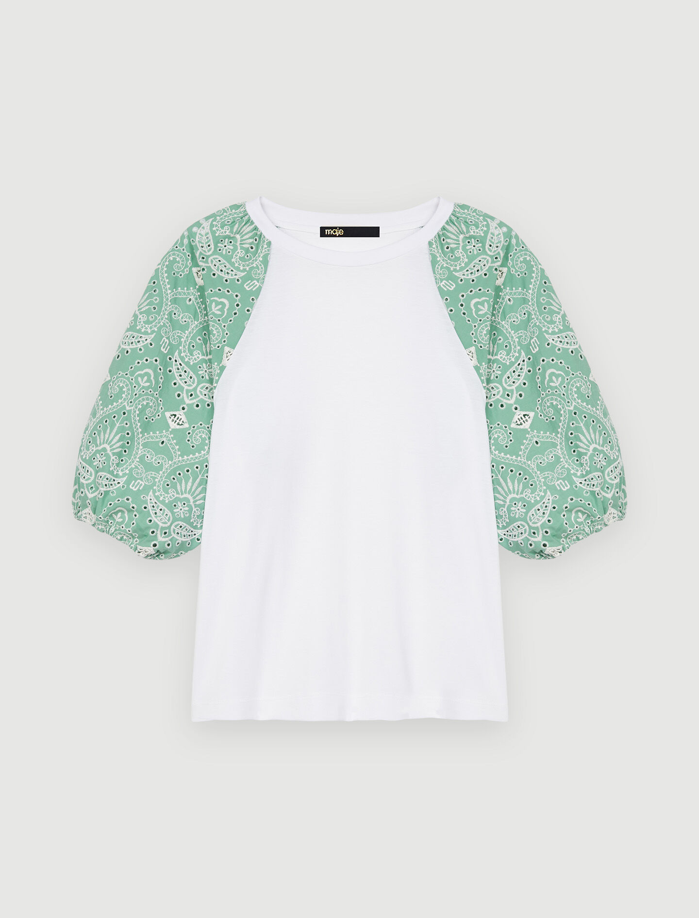 Tricou din amestec de materiale - Alb