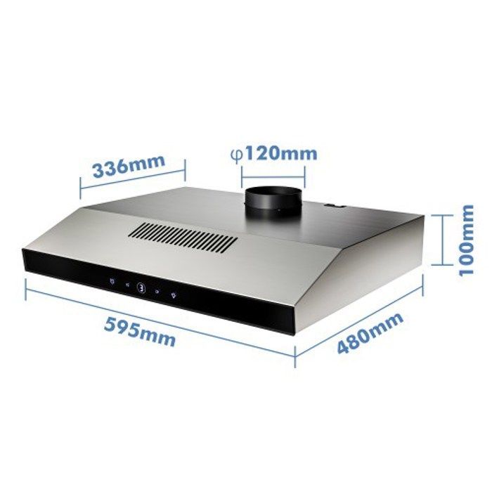 FIREGAS 60 cm onderbouwafzuigkap, afzuiging en recirculatie met CC130-filter, touchscreenbediening