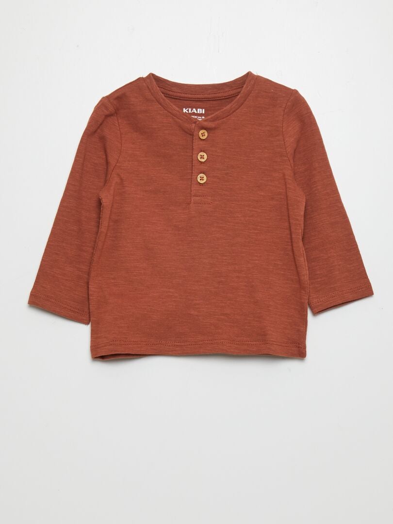 Jersey T-shirt met lange mouwen - BRUIN