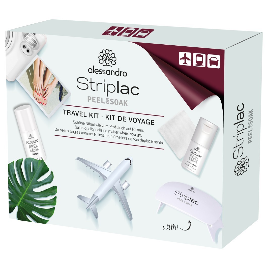 Alessandro UV-Nagellack Peel-or-Soak gornji sloj 5 ml + Nagelreiniger 15 ml + Reinigungspads 25er-Pack + LED-lampa 1 Stück