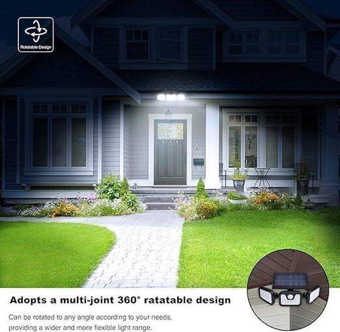 Lámpara solar exterior con sensor de movimiento, 74 LED, resistente al agua IP65 para jardín, entrada y patio.