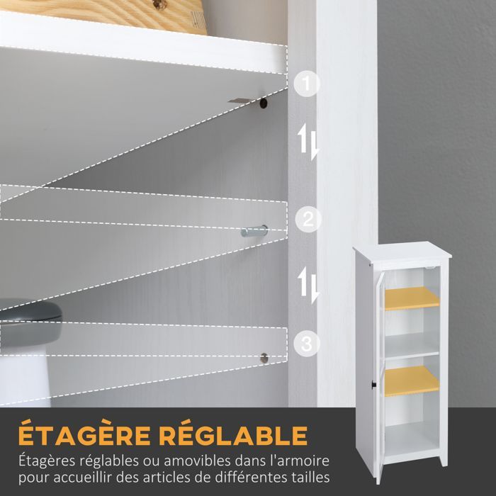 Armario de almacenamiento independiente - HOMCOM - ahorra espacio, estilo clásico, 2 estantes ajustables - madera - 120 cm de alto - blanco