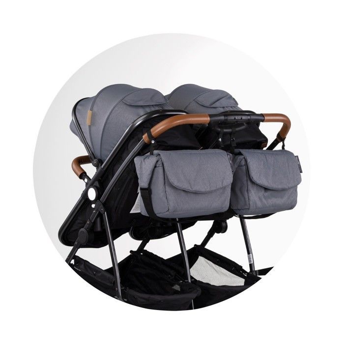 DUO SMART Stroller for twins or closely spaced children, 79 cm wide, Grey + 2 i-Size infant car seats, grey