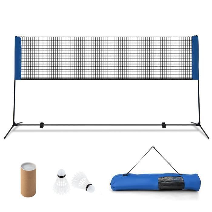 Red de bádminton portátil COSTWAY 310x102x89-155cm - Altura ajustable - 2 volantes - PE - Montaje en 5 minutos - Bolsa de almacenamiento - Azul