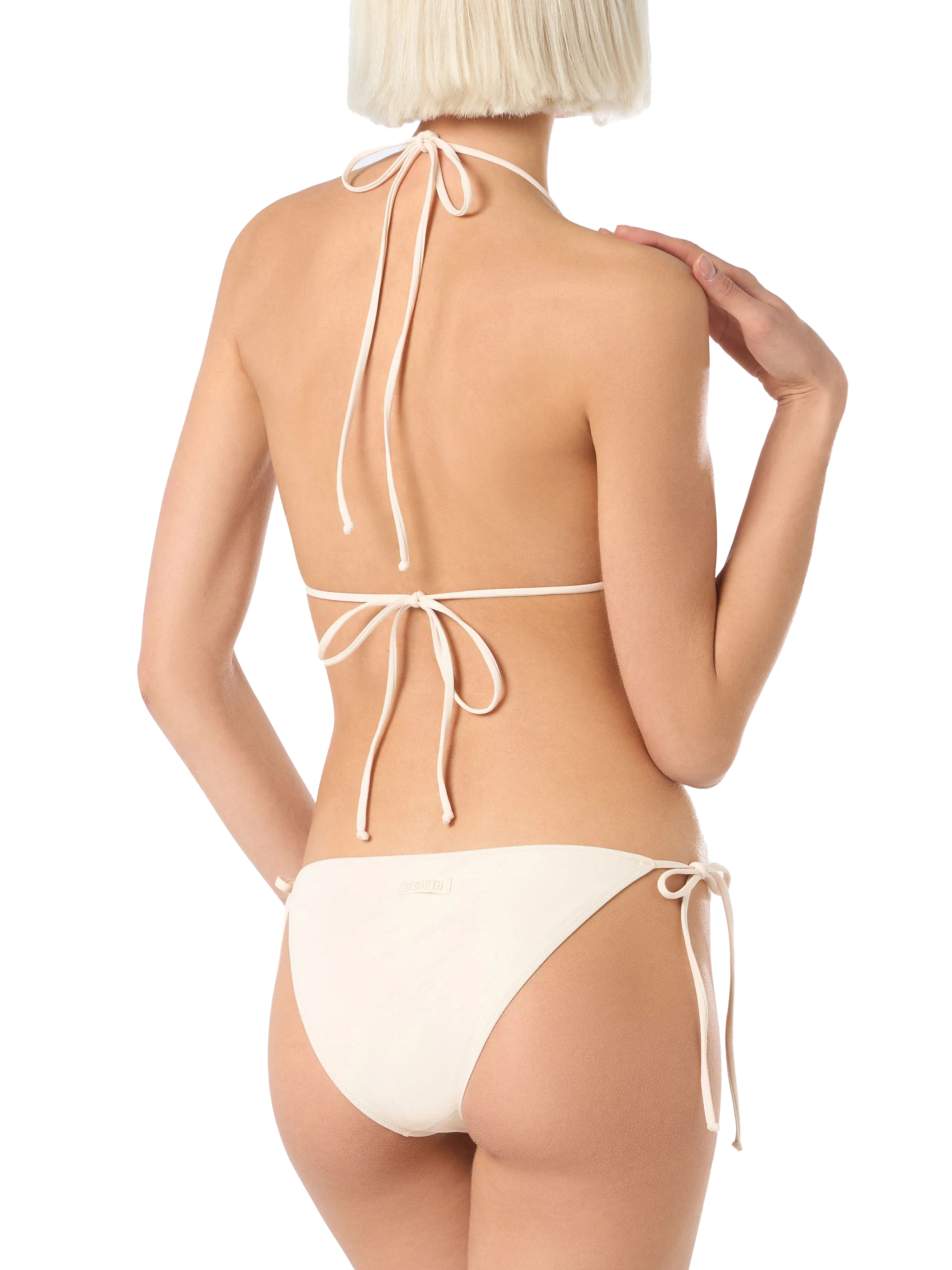 Beige damesbikini met driehoekige cups en strasssteentjes