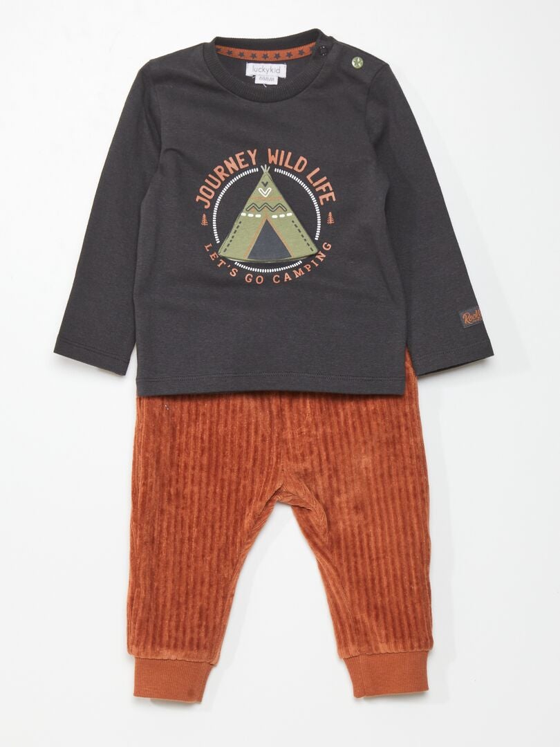 Conjunto de camiseta y leggings de terciopelo - NEGRO