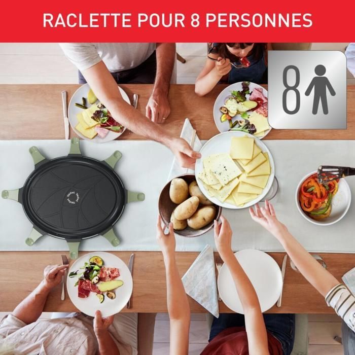 Tefal Appareil à raclette, 8 personnes, Eco conçu, 2 fonctions, Revêtement antiadhésif, Fabriqué en France, RE31E810