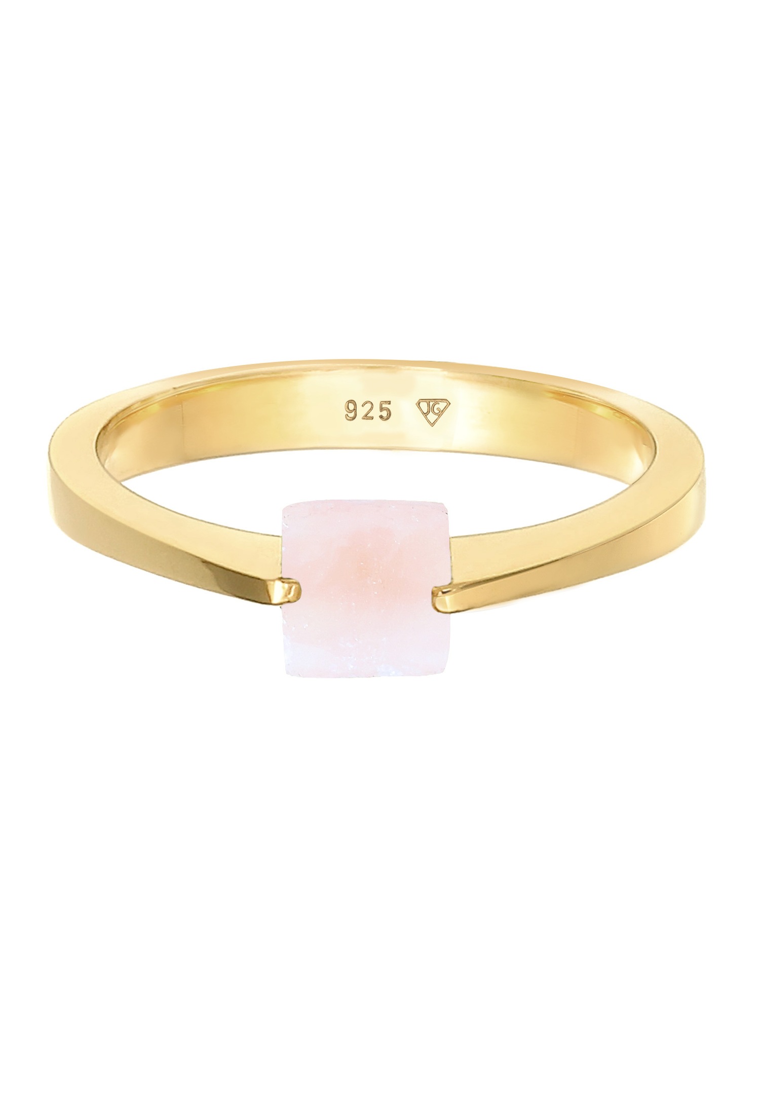 Elli PREMIUM Femme carré solitaire avec pierre précieuse de quartz en argent sterling 925 plaqué or