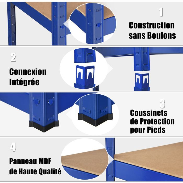 Mueble de almacenamiento multiusos COSTWAY, capacidad de carga de 875 kg, 5 estantes ajustables, estantería para garaje, taller, cocina, almacén, color azul.
