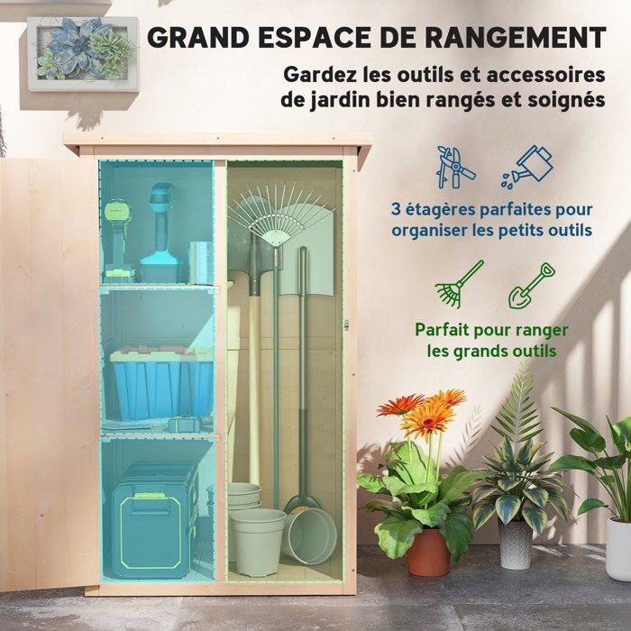 Casetta da giardino/ripostiglio attrezzi - Outsunny - tetto inclinato in bitume, porta con serratura - legno - 75x56x115cm - naturale