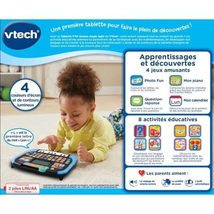 Tablette éducative VTECH P'tit Genius Magic Light pour enfants de 2 ans et plus - Noir/Bleu - Mixte