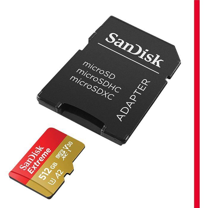 SanDisk Extreme 512GB microSDXC, scheda micro SD + adattatore SD, fino a 190 MB/s, per smartphone, action camera o drone.