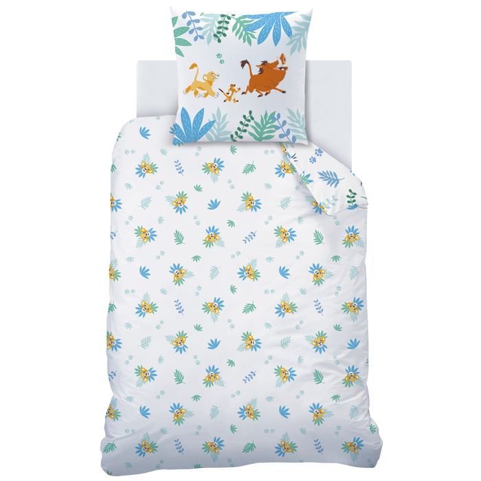 Juego de ropa de cama infantil 100% algodón - DISNEY EL REY LEÓN SIMBA - Blanco - 140x200+63x63cm