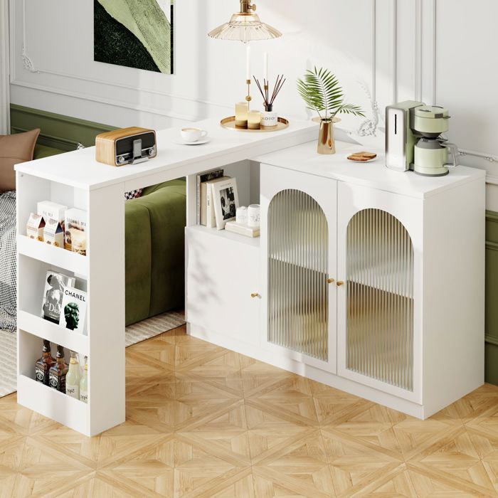 Tavolo da cucina 120x40, struttura moderna in MDF, tavolo da pranzo, girevole a 360°, contenitore integrato, anta in vetro