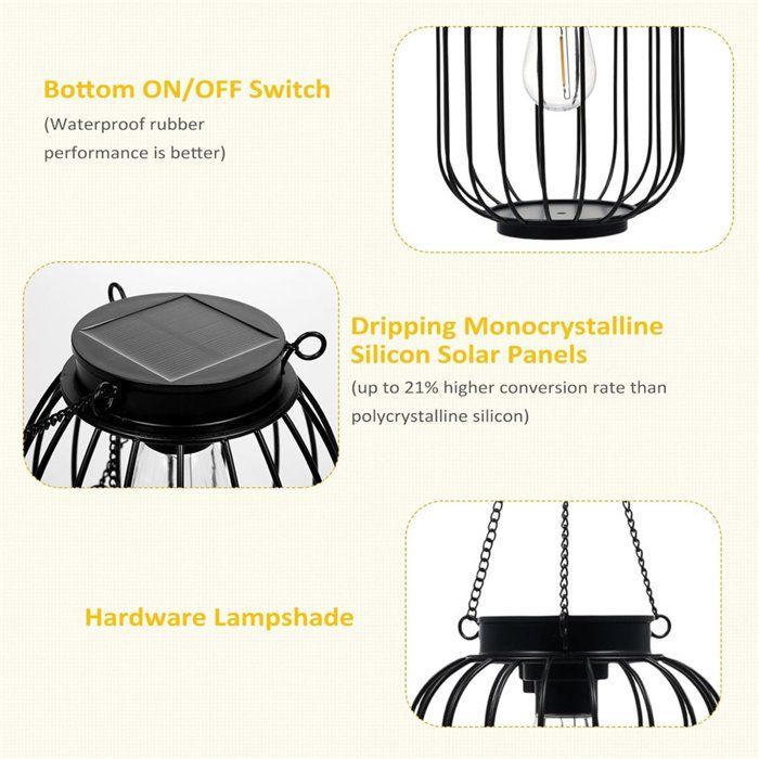 Outdoor metal solar lamp, hanging solar lantern, waterproof decorative outdoor lighting for patio, garden, driveway