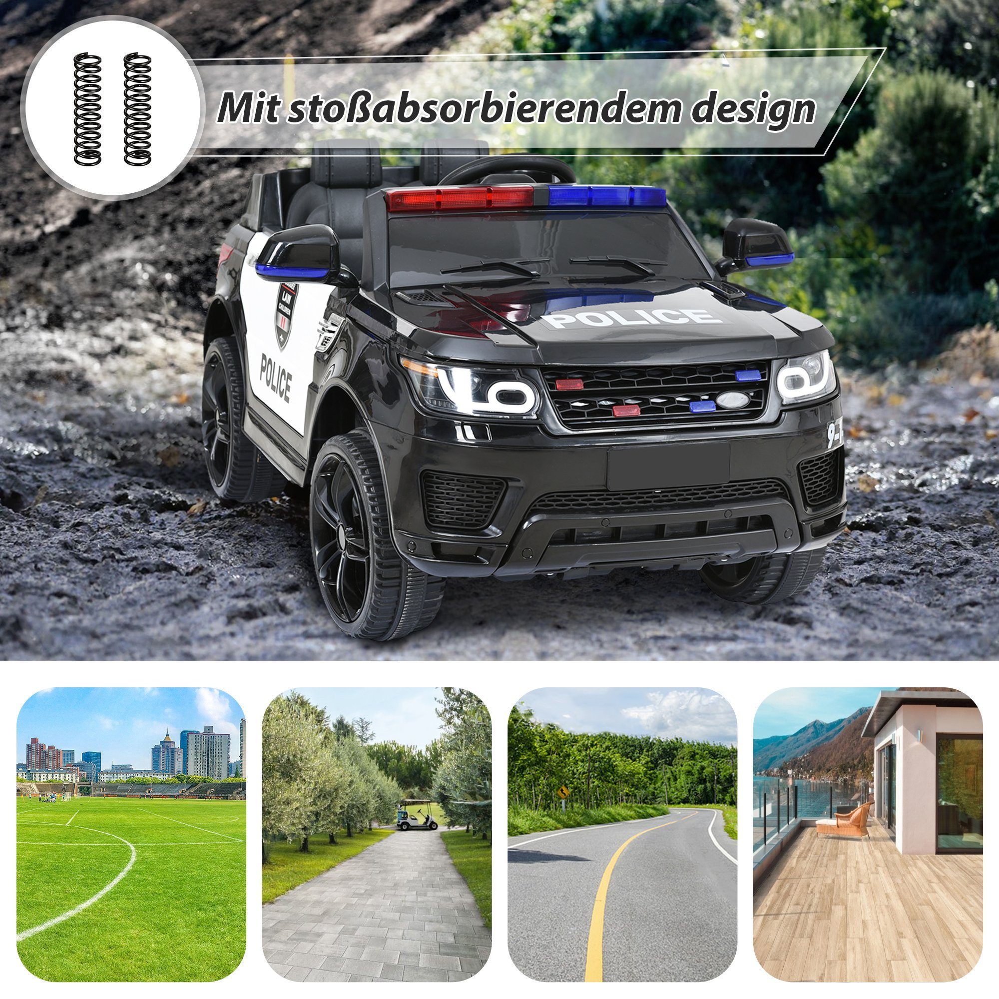 Elektrické dětské auto Merax s USB, AUX a Bluetooth včetně dálkového ovládání, nosnost 30 kg, elektrické policejní auto, dětské auto